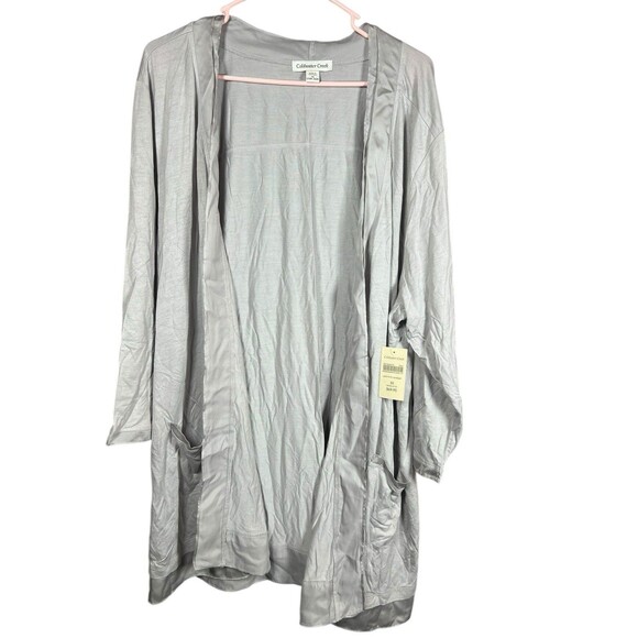 NWT Coldwater Creek Satin Trim Cardigan Women's Size‎ 3X Grey Open Front Pockets - Picture 1 of 12